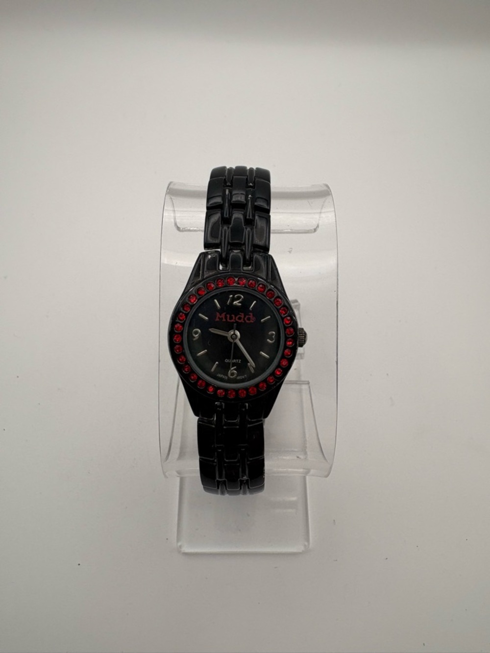Mudd Black Bracelet Watch with‎ Red Crystal Bezel